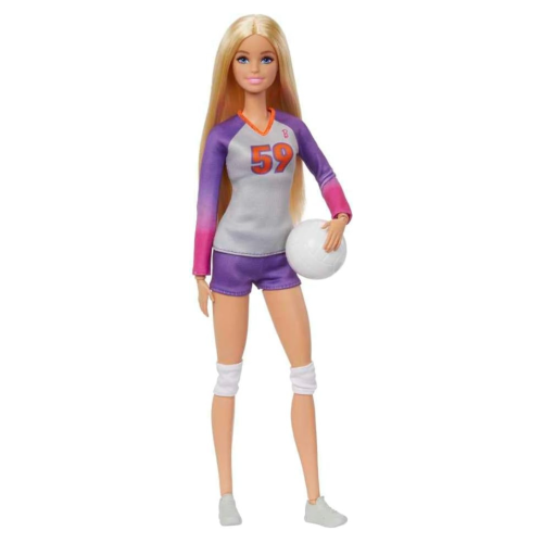 Poupée mode et accessoire Barbie Careers, Joueur de volleyball Made to Move portant un uniforme amovible avec balle, 22 articulations pliables