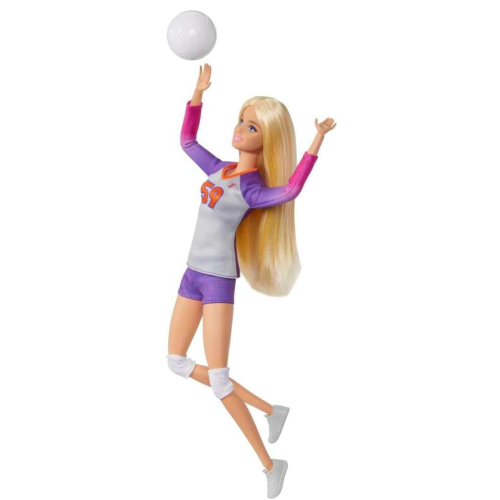 Poupée mode et accessoire Barbie Careers, Joueur de volleyball Made to Move portant un uniforme amovible avec balle, 22 articulations pliables
