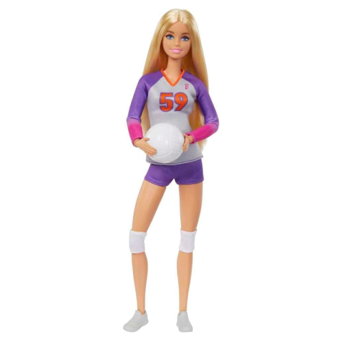 Poupée mode et accessoire Barbie Careers, Joueur de volleyball Made to Move portant un uniforme amovible avec balle, 22 articulations pliables