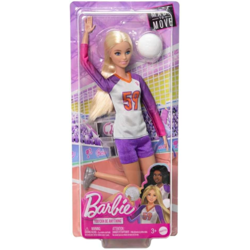 Poupée mode et accessoire Barbie Careers, Joueur de volleyball Made to Move portant un uniforme amovible avec balle, 22 articulations pliables