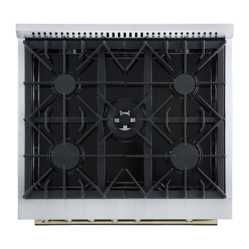 Giovanni 30-inch Gas Range White & Antique Brass Design, 5 Burners 67,000 BTU, 4.32 cu.ft. Convection Oven