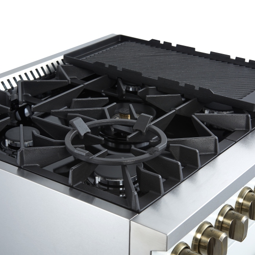 Giovanni 30-inch Gas Range White & Antique Brass Design, 5 Burners 67,000 BTU, 4.32 cu.ft. Convection Oven