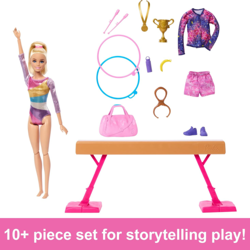 Ensemble de jeu Carrières Barbie, ensemble de gymnastique avec poupée mode Blonde Gymnast, pince en C pour l'action basculante, barre d'équilibre,