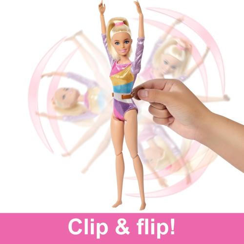 Ensemble de jeu Carrières Barbie, ensemble de gymnastique avec poupée mode Blonde Gymnast, pince en C pour l'action basculante, barre d'équilibre,