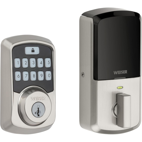 Image 1 de 1.. Serrure de porte Bluetooth Aura de Weiser, nickel satiné