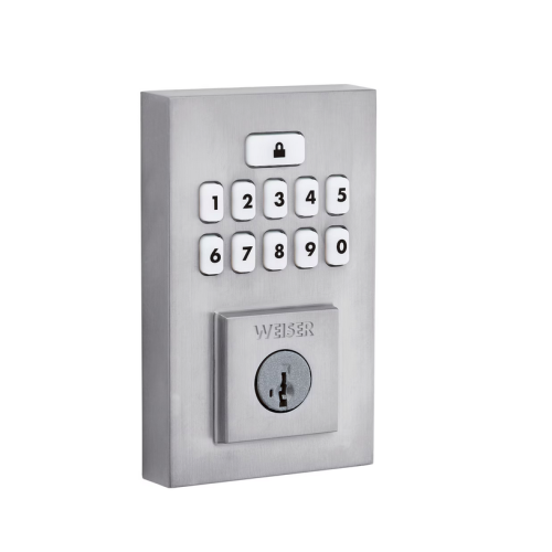 Serrure de porte/pêne dormant contemporain sans clé SmartCode de Weiser, chrome satiné