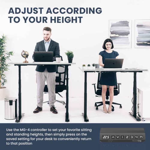 MotionGrey - Dual Motor Standing Desk with 4 Memory Settings, Adjustable Sit-Stand Computer Table for Home, Office & Gaming -55"x28" White Marble Top