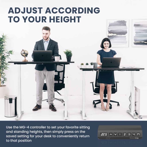 MotionGrey - Dual Motor Standing Desk with 4 Memory Settings, Adjustable Sit-Stand Computer Table for Home, Office & Gaming - 55" x 28" Black Top