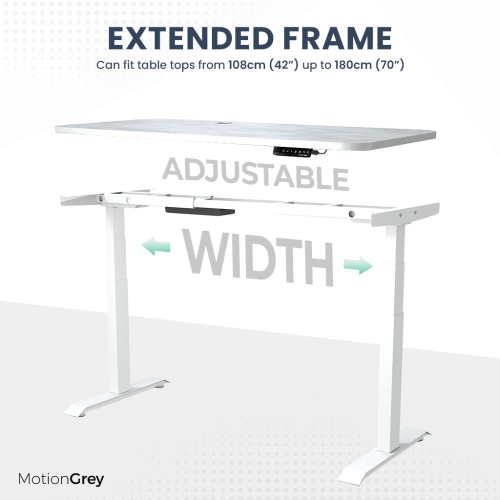 MotionGrey - Dual Motor Standing Desk with 4 Memory Settings, Adjustable Sit-Stand Computer Table for Home, Office & Gaming - 55" x 28" White Top