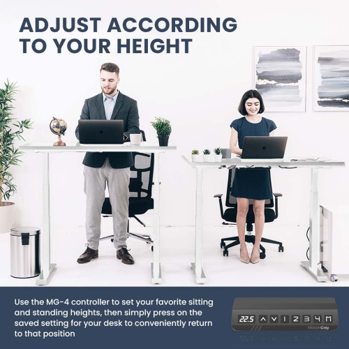 MotionGrey - Dual Motor Standing Desk with 4 Memory Settings, Adjustable Sit-Stand Computer Table for Home, Office & Gaming - 55" x 28" White Top