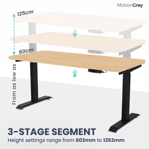 MotionGrey - Dual Motor Standing Desk with 4 Memory Settings, Adjustable Sit-Stand Computer Table for Home, Office & Gaming - 65" x 24" Oak Brown Top