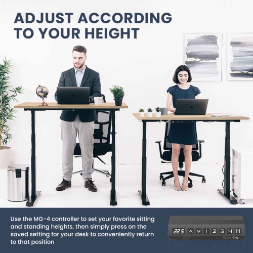 MotionGrey - Dual Motor Standing Desk with 4 Memory Settings, Adjustable Sit-Stand Computer Table for Home, Office & Gaming - 65" x 24" Oak Brown Top