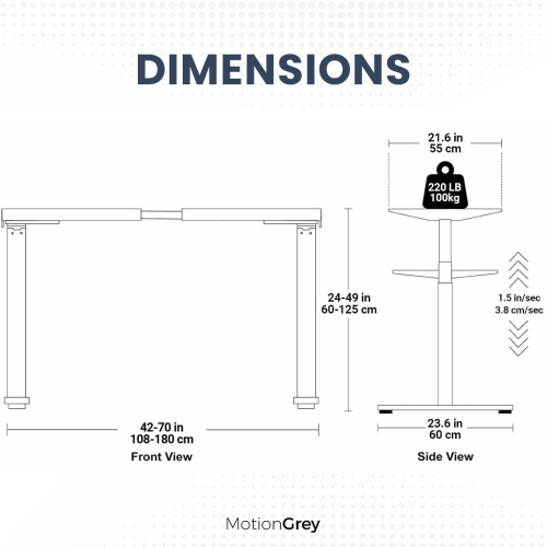 MotionGrey - Dual Motor Standing Desk with 4 Memory Settings, Adjustable Sit-Stand Computer Table for Home, Office & Gaming -65"x24" White Marble Top