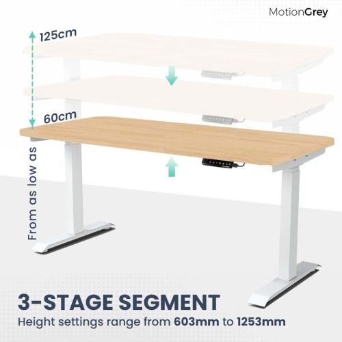 MotionGrey - Dual Motor Standing Desk with 4 Memory Settings, Adjustable Sit-Stand Computer Table for Home, Office & Gaming - 65" x 24" Oak Brown Top