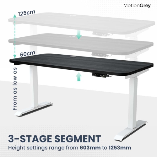 MotionGrey - Dual Motor Standing Desk with 4 Memory Settings, Adjustable Sit-Stand Computer Table for Home, Office & Gaming - 65" x 24" Black Oak Top