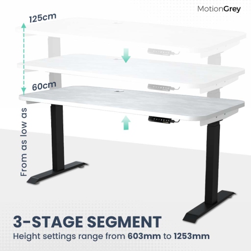 MotionGrey - Dual Motor Standing Desk with 4 Memory Settings, Adjustable Sit-Stand Computer Table for Home, Office & Gaming - 47" x 24" White Top
