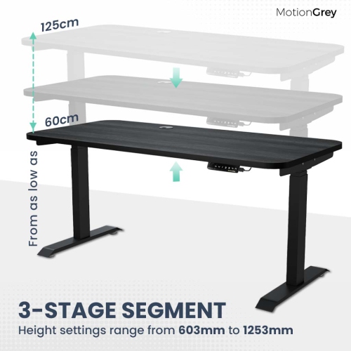 MotionGrey - Dual Motor Standing Desk with 4 Memory Settings, Adjustable Sit-Stand Computer Table for Home, Office & Gaming - 47" x 24" Black Oak Top