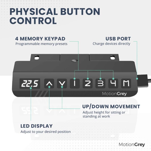 MotionGrey Motion Series - Dual German Bosch Motor Standing Desk Frame, Adjustable Sit-Stand Table Riser for Home, Office & Gaming - With Cable Clips