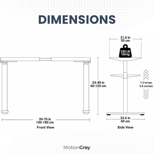 MotionGrey Motion Series - Dual German Bosch Motor Standing Desk Frame, Adjustable Sit-Stand Table Riser for Home, Office & Gaming - With Cable Clips