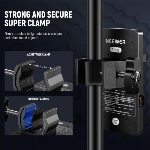NEEWER PS008 K1 V-Mount Battery Plate Super Clamp Mount Pole Holder with D Tap to 3 Pin XLR Cable for Continuous Video Lighting Power Supply for