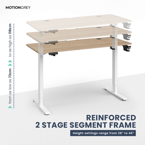 MotionGrey Ergo2 - Adjustable Electric Standing Desk with Memory Settings - 55" x 24" Light Brown Top White Frame - Ergonomic Desk for Home and