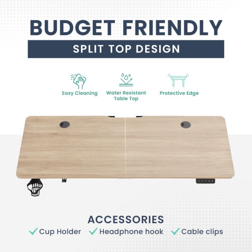 MotionGrey Ergo2 - Adjustable Electric Standing Desk with Memory Settings - 55" x 24" Light Brown Top White Frame - Ergonomic Desk for Home and