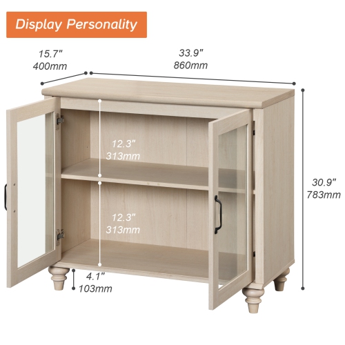 WAMPAT Buffet Cabinet with Glass Doors, Coffee Bar Tables Wood Kitchen Storage Cabinets with Adjustable Shelf, Modern Farmhouse Sideboard Credenza