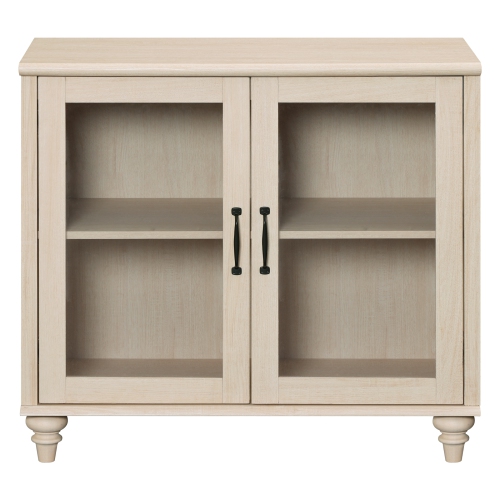 WAMPAT Buffet Cabinet with Glass Doors, Coffee Bar Tables Wood Kitchen Storage Cabinets with Adjustable Shelf, Modern Farmhouse Sideboard Credenza