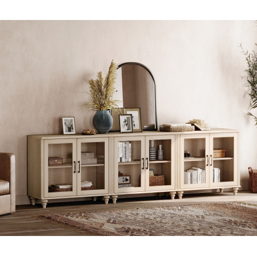 WAMPAT  Buffet Cabinet \w 6 Glass Doors, Large Coffee Bar Tables \w Adjustable Shelf, Wood Kitchen Storage Cabinets, Modern Farmhouse Sideboard