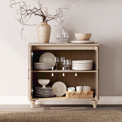 WAMPAT Buffet Cabinet with 8 Glass Doors, Large Coffee Bar Tables Wood Kitchen Storage Cabinets, Modern Farmhouse Sideboard Credenza for Dining