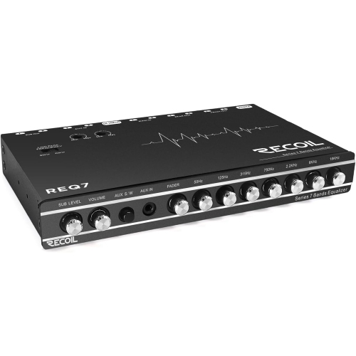 Recoil REQ7 7-Band 1/2 DIN Car Audio Equalizer with RCA & Aux Inputs