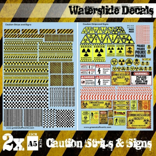 GREEN STUFF WORLD  Stuff World Decal Sheets - Caution Strips And Signs New