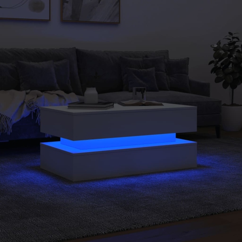 vidaXL Coffee Table with LED Lights White 90x50x40 cm