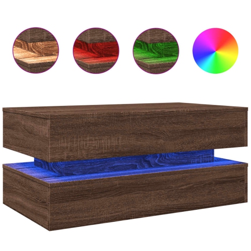 vidaXL Coffee Table with LED Lights Brown Oak 90x50x40 cm