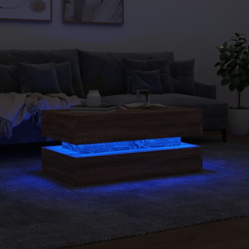 vidaXL Coffee Table with LED Lights Brown Oak 90x50x40 cm