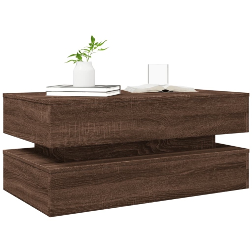 vidaXL Coffee Table with LED Lights Brown Oak 90x50x40 cm