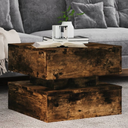 vidaXL Coffee Table with LED Lights Smoked Oak 50x50x40 cm