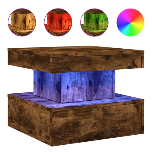vidaXL Coffee Table with LED Lights Smoked Oak 50x50x40 cm