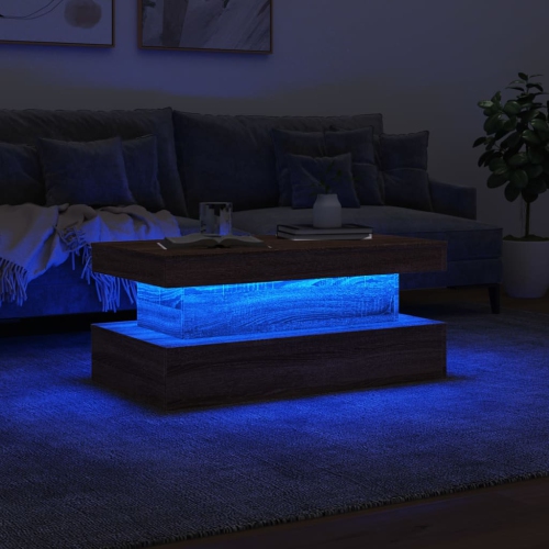 vidaXL Coffee Table with LED Lights Brown Oak 90x50x40 cm