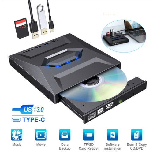 Lecteur de CD DVD externe USB 3,0 et USB-C Lecteur de CD-ROM Lecteur DVD, graveur de disque optique CD DVD +/-RW pour PC Windows 7/8/10, Mac,