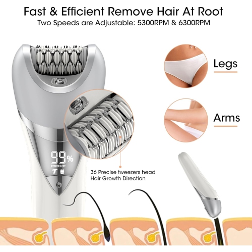Epilator for Women,Electric Epilator Hair Removal,Women Hair Shaver for Bikini Line,Face Razor,Waterproof Painless Lady Shaver Wet & Dry Use-White