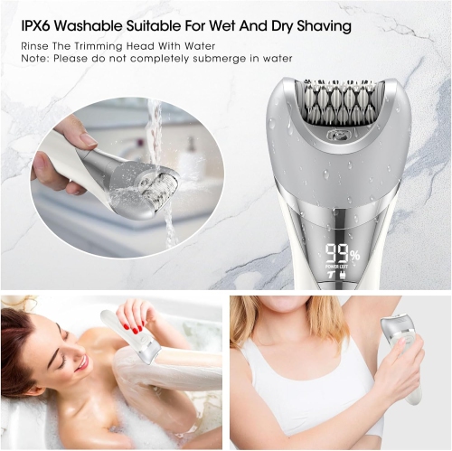 Epilator for Women,Electric Epilator Hair Removal,Women Hair Shaver for Bikini Line,Face Razor,Waterproof Painless Lady Shaver Wet & Dry Use-White