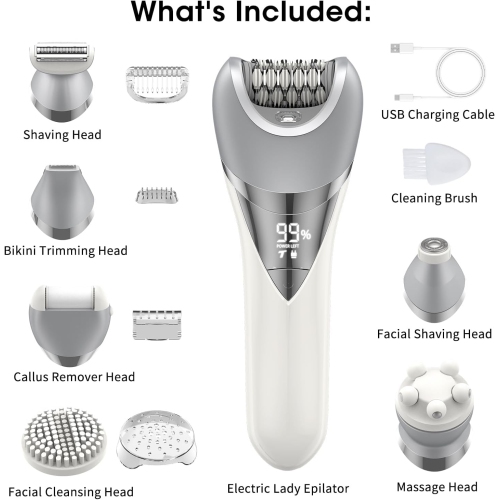 Epilator for Women,Electric Epilator Hair Removal,Women Hair Shaver for Bikini Line,Face Razor,Waterproof Painless Lady Shaver Wet & Dry Use-White