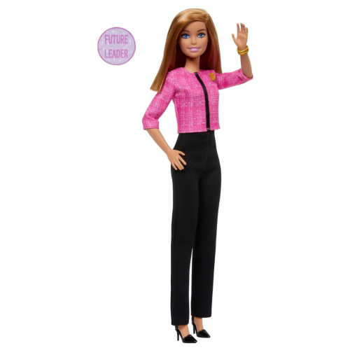 Poupée et accessoires de carrière Barbie, tenue Future Leader avec cheveux blonds avec 2 bracelets dorés et épinglette « B », comprend un