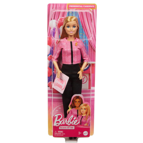 Poupée et accessoires de carrière Barbie, tenue Future Leader avec cheveux blonds avec 2 bracelets dorés et épinglette « B », comprend un