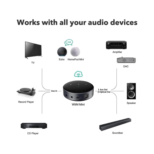 WiiM MINI AirPlay 2 Receiver Chromecast Hi-Res Audio WiFi Multiroom Streamer, Works with Alexa, Siri, Google