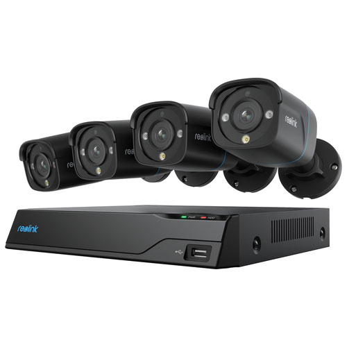 Reolink Wired 8-CH 2TB NVR Security System with 4 4K UHD Bullet Cameras - Black