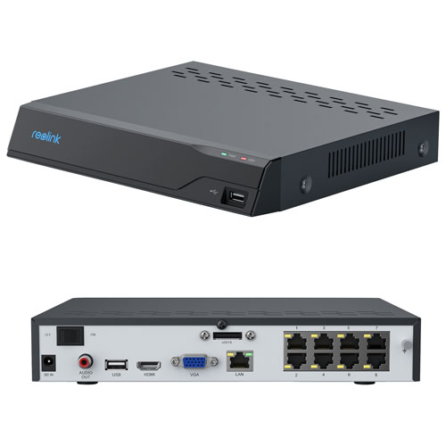 Reolink Wired 8-CH 2TB NVR Security System with 4 4K UHD Bullet Cameras - Black
