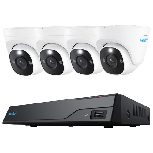 Reolink Wired 8-CH 2TB NVR Security System with 4 4K UHD Turret Cameras - White