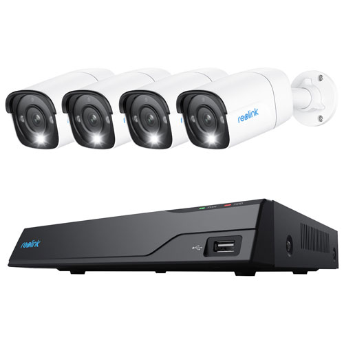 Reolink Wired 8-CH 2TB NVR Security System with 4 4K UHD Bullet Cameras - White